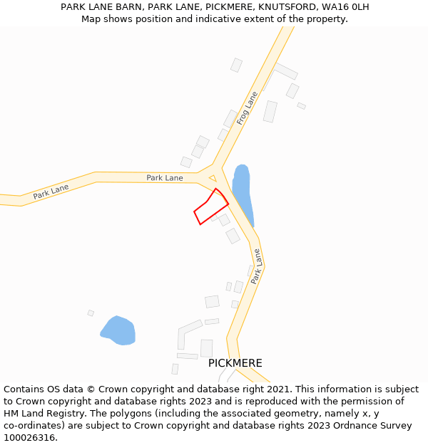 PARK LANE BARN, PARK LANE, PICKMERE, KNUTSFORD, WA16 0LH: Location map and indicative extent of plot