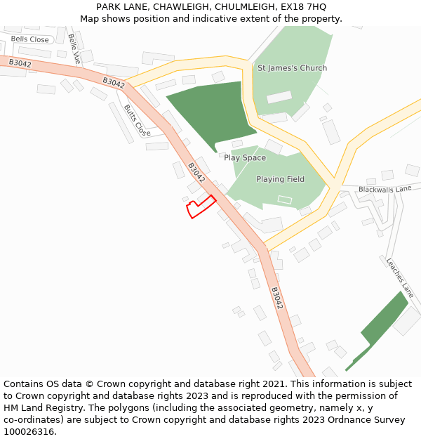 PARK LANE, CHAWLEIGH, CHULMLEIGH, EX18 7HQ: Location map and indicative extent of plot