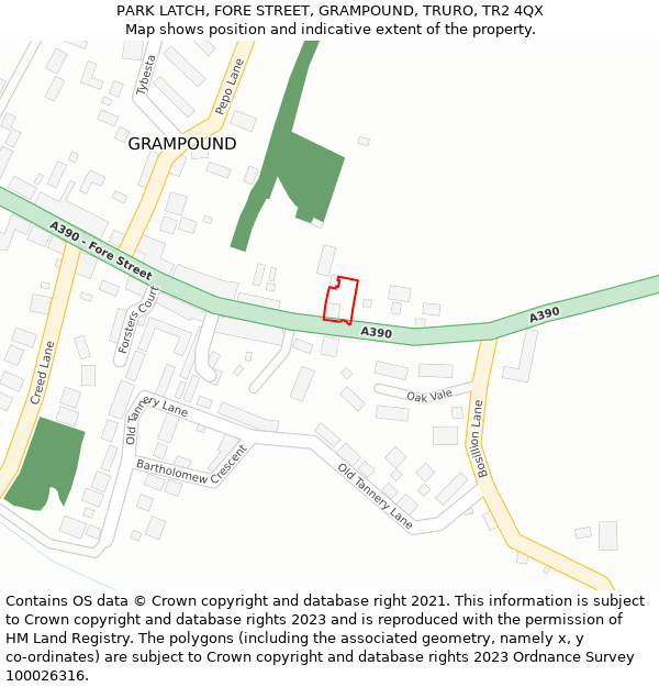 PARK LATCH, FORE STREET, GRAMPOUND, TRURO, TR2 4QX: Location map and indicative extent of plot