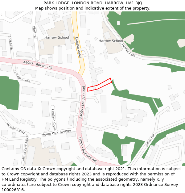 PARK LODGE, LONDON ROAD, HARROW, HA1 3JQ: Location map and indicative extent of plot