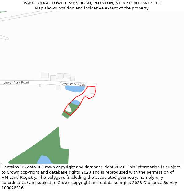 PARK LODGE, LOWER PARK ROAD, POYNTON, STOCKPORT, SK12 1EE: Location map and indicative extent of plot