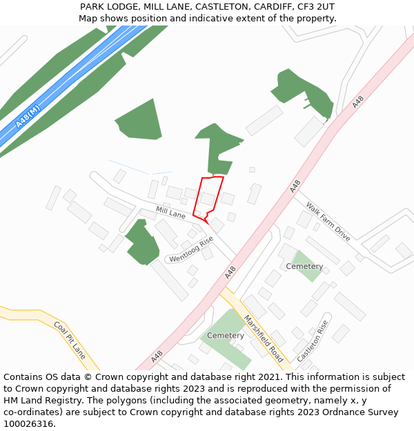 PARK LODGE, MILL LANE, CASTLETON, CARDIFF, CF3 2UT: Location map and indicative extent of plot