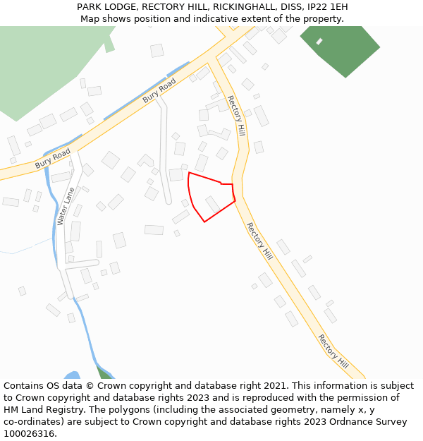 PARK LODGE, RECTORY HILL, RICKINGHALL, DISS, IP22 1EH: Location map and indicative extent of plot