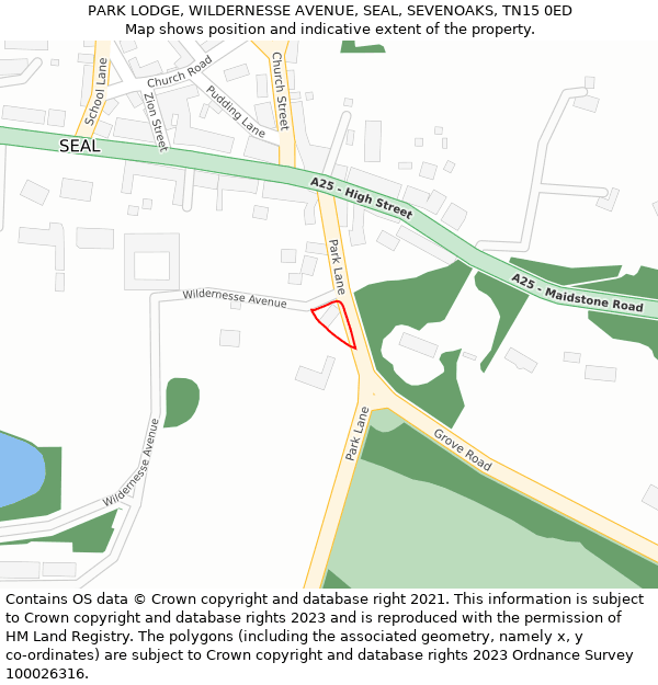 PARK LODGE, WILDERNESSE AVENUE, SEAL, SEVENOAKS, TN15 0ED: Location map and indicative extent of plot