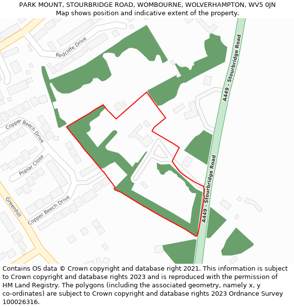 PARK MOUNT, STOURBRIDGE ROAD, WOMBOURNE, WOLVERHAMPTON, WV5 0JN: Location map and indicative extent of plot