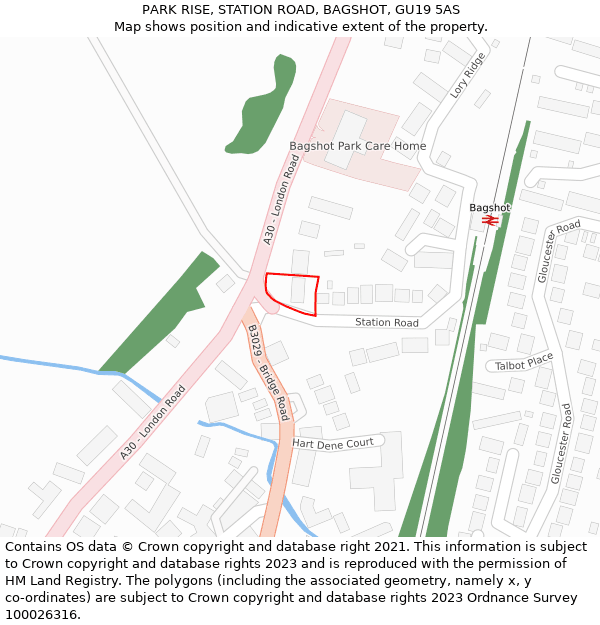 PARK RISE, STATION ROAD, BAGSHOT, GU19 5AS: Location map and indicative extent of plot