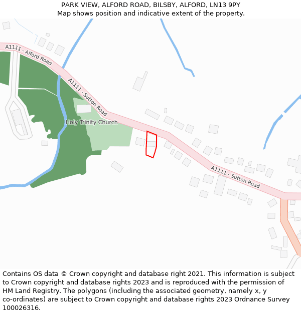 PARK VIEW, ALFORD ROAD, BILSBY, ALFORD, LN13 9PY: Location map and indicative extent of plot