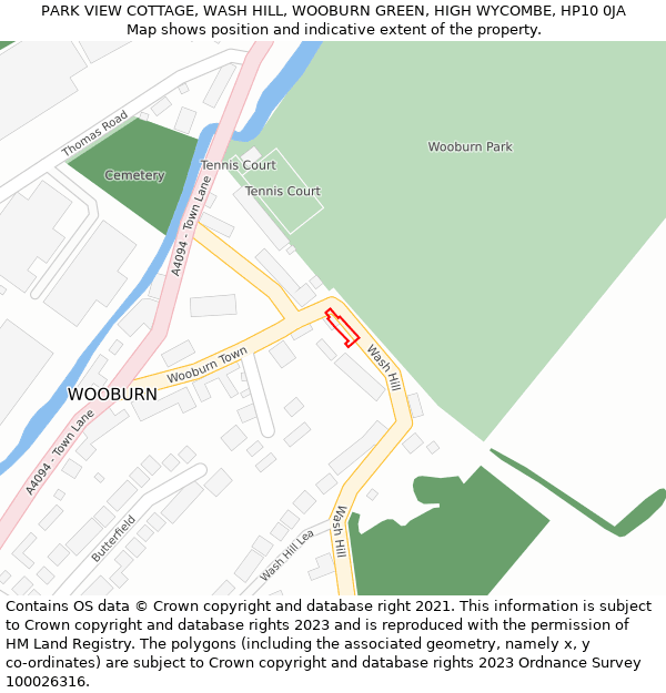 PARK VIEW COTTAGE, WASH HILL, WOOBURN GREEN, HIGH WYCOMBE, HP10 0JA: Location map and indicative extent of plot