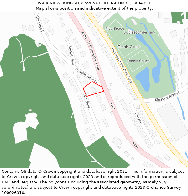 PARK VIEW, KINGSLEY AVENUE, ILFRACOMBE, EX34 8EF: Location map and indicative extent of plot
