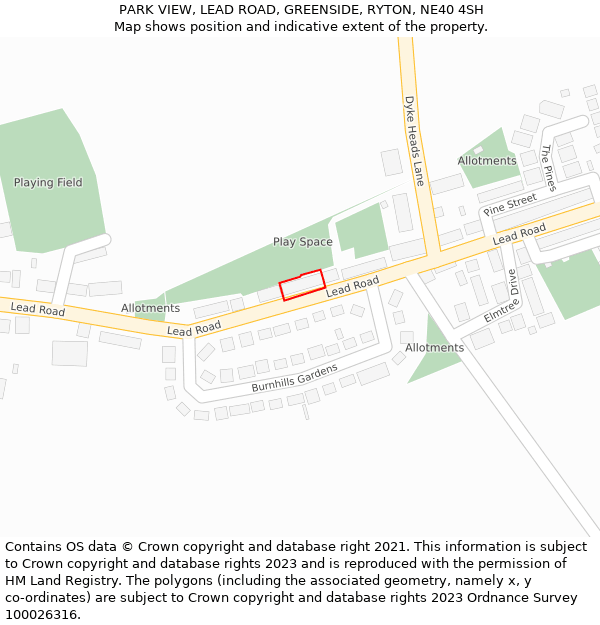 PARK VIEW, LEAD ROAD, GREENSIDE, RYTON, NE40 4SH: Location map and indicative extent of plot