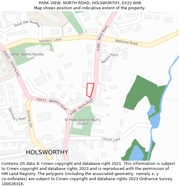 PARK VIEW, NORTH ROAD, HOLSWORTHY, EX22 6HB: Location map and indicative extent of plot