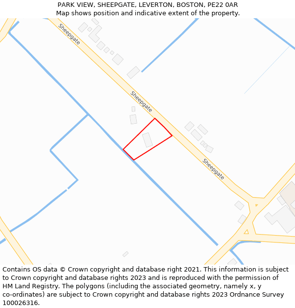 PARK VIEW, SHEEPGATE, LEVERTON, BOSTON, PE22 0AR: Location map and indicative extent of plot