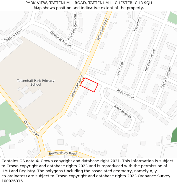 PARK VIEW, TATTENHALL ROAD, TATTENHALL, CHESTER, CH3 9QH: Location map and indicative extent of plot