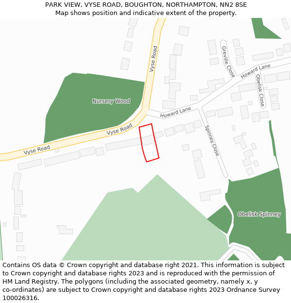 PARK VIEW, VYSE ROAD, BOUGHTON, NORTHAMPTON, NN2 8SE: Location map and indicative extent of plot
