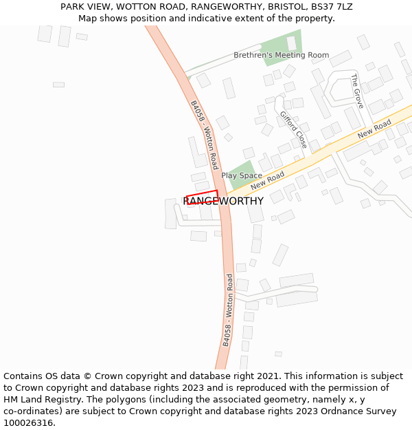 PARK VIEW, WOTTON ROAD, RANGEWORTHY, BRISTOL, BS37 7LZ: Location map and indicative extent of plot