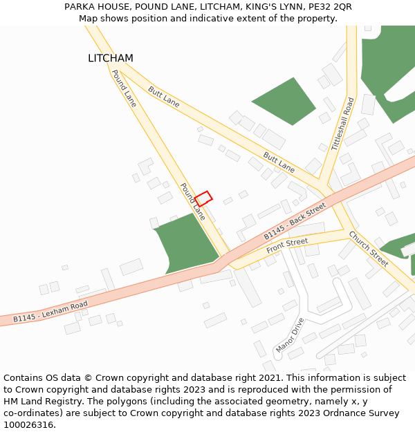 PARKA HOUSE, POUND LANE, LITCHAM, KING'S LYNN, PE32 2QR: Location map and indicative extent of plot