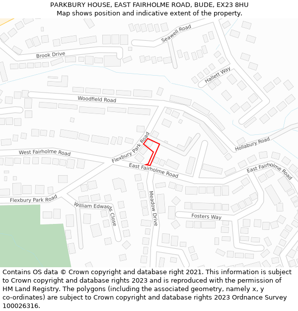 PARKBURY HOUSE, EAST FAIRHOLME ROAD, BUDE, EX23 8HU: Location map and indicative extent of plot