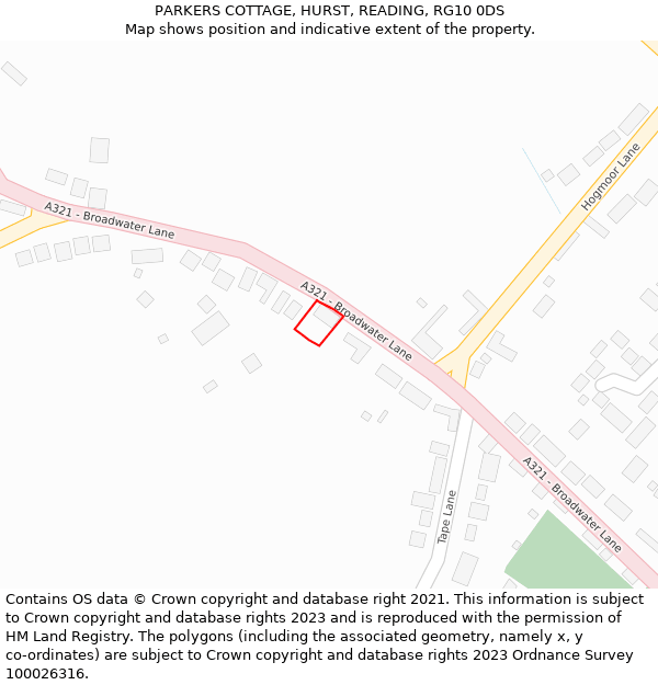 PARKERS COTTAGE, HURST, READING, RG10 0DS: Location map and indicative extent of plot
