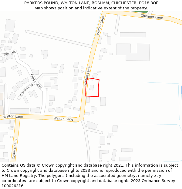 PARKERS POUND, WALTON LANE, BOSHAM, CHICHESTER, PO18 8QB: Location map and indicative extent of plot