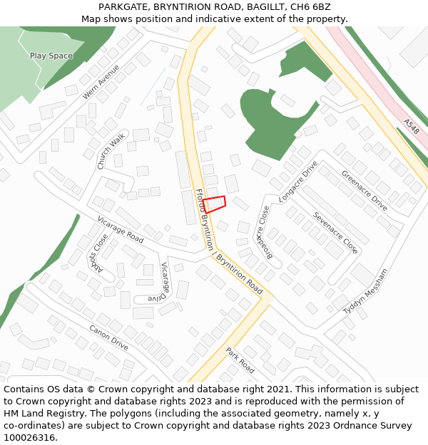 PARKGATE, BRYNTIRION ROAD, BAGILLT, CH6 6BZ: Location map and indicative extent of plot