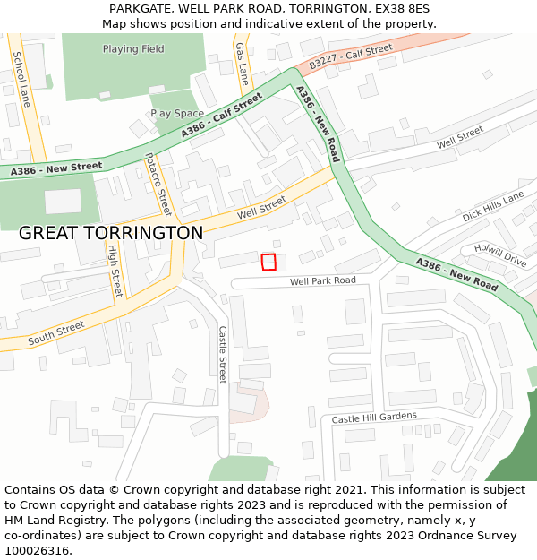 PARKGATE, WELL PARK ROAD, TORRINGTON, EX38 8ES: Location map and indicative extent of plot