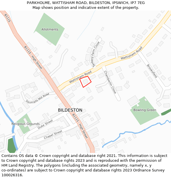 PARKHOLME, WATTISHAM ROAD, BILDESTON, IPSWICH, IP7 7EG: Location map and indicative extent of plot