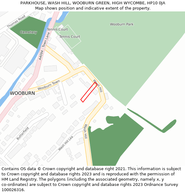 PARKHOUSE, WASH HILL, WOOBURN GREEN, HIGH WYCOMBE, HP10 0JA: Location map and indicative extent of plot