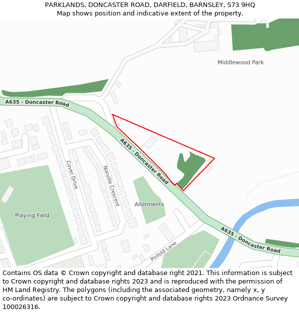 PARKLANDS, DONCASTER ROAD, DARFIELD, BARNSLEY, S73 9HQ: Location map and indicative extent of plot