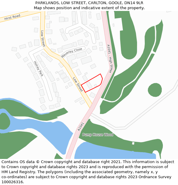 PARKLANDS, LOW STREET, CARLTON, GOOLE, DN14 9LR: Location map and indicative extent of plot