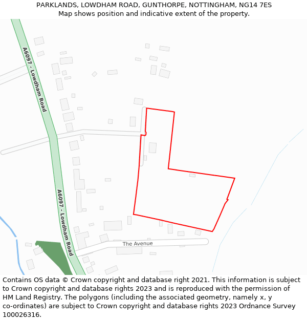 PARKLANDS, LOWDHAM ROAD, GUNTHORPE, NOTTINGHAM, NG14 7ES: Location map and indicative extent of plot