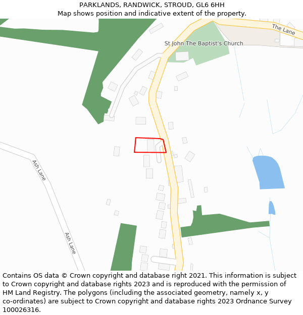 PARKLANDS, RANDWICK, STROUD, GL6 6HH: Location map and indicative extent of plot