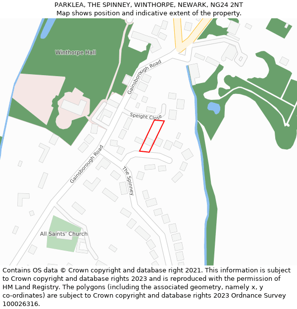 PARKLEA, THE SPINNEY, WINTHORPE, NEWARK, NG24 2NT: Location map and indicative extent of plot