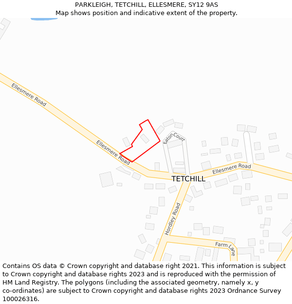PARKLEIGH, TETCHILL, ELLESMERE, SY12 9AS: Location map and indicative extent of plot