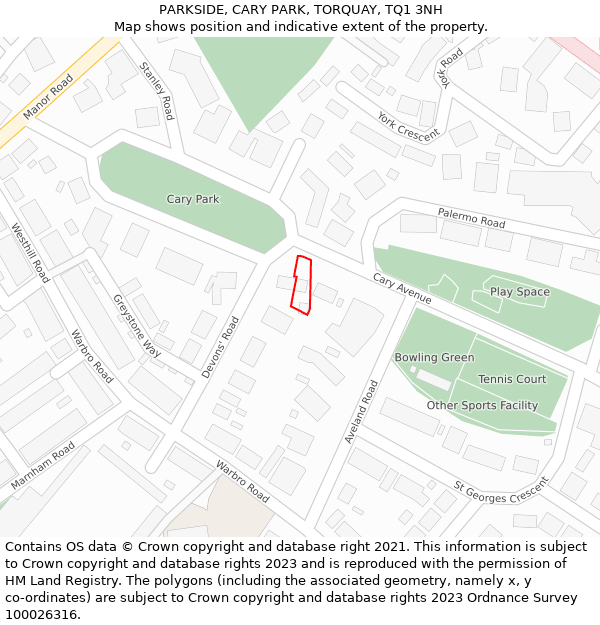 PARKSIDE, CARY PARK, TORQUAY, TQ1 3NH: Location map and indicative extent of plot