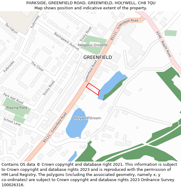 PARKSIDE, GREENFIELD ROAD, GREENFIELD, HOLYWELL, CH8 7QU: Location map and indicative extent of plot