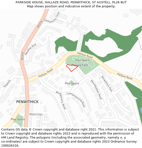 PARKSIDE HOUSE, HALLAZE ROAD, PENWITHICK, ST AUSTELL, PL26 8UT: Location map and indicative extent of plot