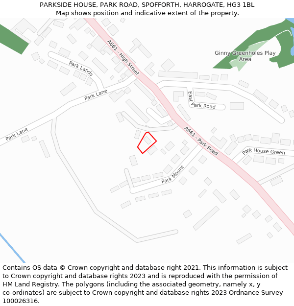 PARKSIDE HOUSE, PARK ROAD, SPOFFORTH, HARROGATE, HG3 1BL: Location map and indicative extent of plot