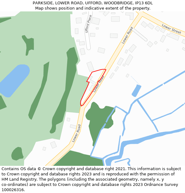 PARKSIDE, LOWER ROAD, UFFORD, WOODBRIDGE, IP13 6DL: Location map and indicative extent of plot