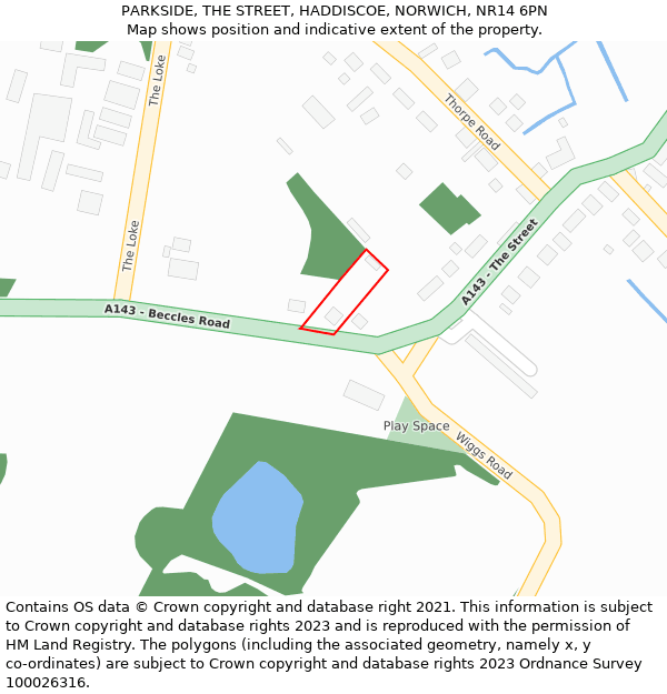 PARKSIDE, THE STREET, HADDISCOE, NORWICH, NR14 6PN: Location map and indicative extent of plot