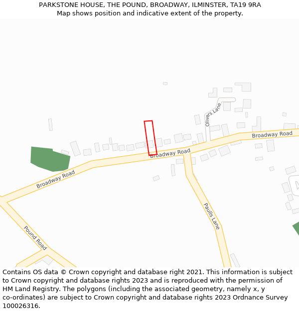 PARKSTONE HOUSE, THE POUND, BROADWAY, ILMINSTER, TA19 9RA: Location map and indicative extent of plot