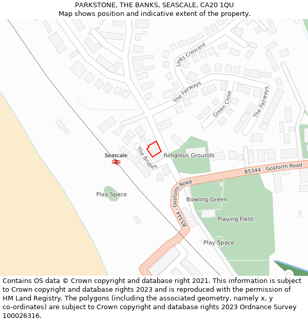 PARKSTONE, THE BANKS, SEASCALE, CA20 1QU: Location map and indicative extent of plot