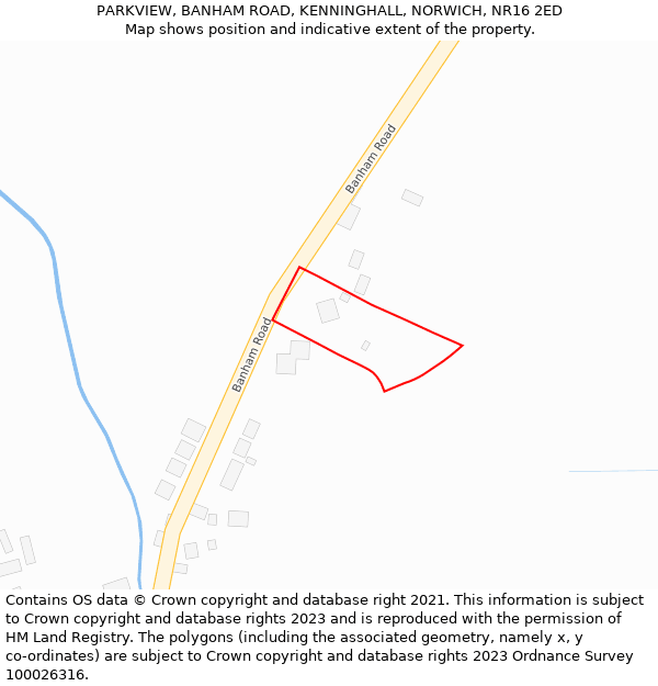 PARKVIEW, BANHAM ROAD, KENNINGHALL, NORWICH, NR16 2ED: Location map and indicative extent of plot