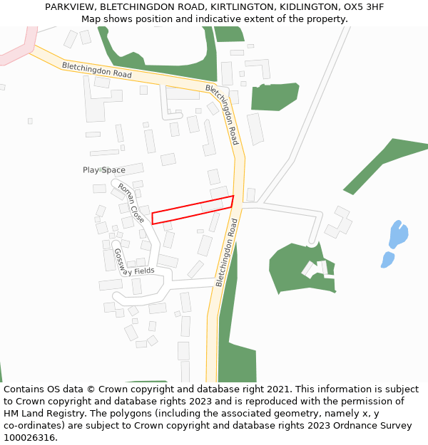 PARKVIEW, BLETCHINGDON ROAD, KIRTLINGTON, KIDLINGTON, OX5 3HF: Location map and indicative extent of plot