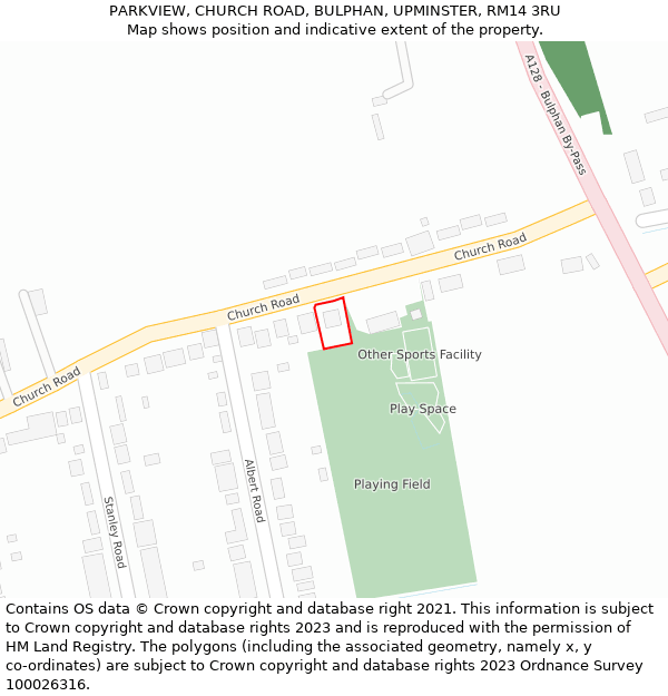 PARKVIEW, CHURCH ROAD, BULPHAN, UPMINSTER, RM14 3RU: Location map and indicative extent of plot