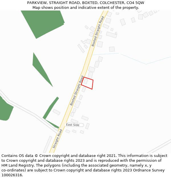 PARKVIEW, STRAIGHT ROAD, BOXTED, COLCHESTER, CO4 5QW: Location map and indicative extent of plot