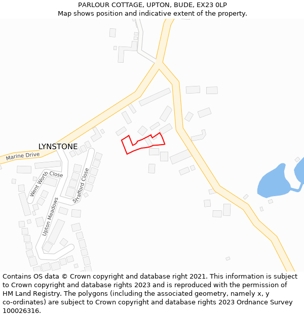 PARLOUR COTTAGE, UPTON, BUDE, EX23 0LP: Location map and indicative extent of plot