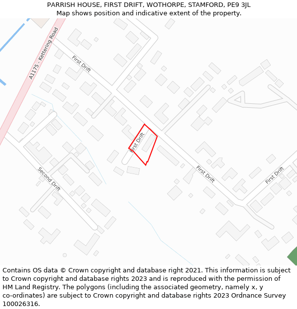 PARRISH HOUSE, FIRST DRIFT, WOTHORPE, STAMFORD, PE9 3JL: Location map and indicative extent of plot