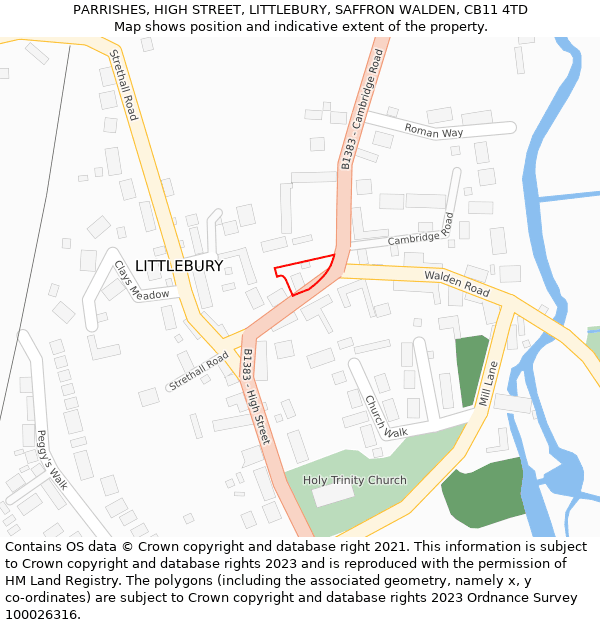 PARRISHES, HIGH STREET, LITTLEBURY, SAFFRON WALDEN, CB11 4TD: Location map and indicative extent of plot