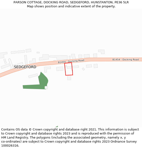 PARSON COTTAGE, DOCKING ROAD, SEDGEFORD, HUNSTANTON, PE36 5LR: Location map and indicative extent of plot