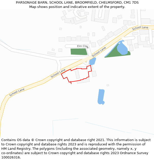 PARSONAGE BARN, SCHOOL LANE, BROOMFIELD, CHELMSFORD, CM1 7DS: Location map and indicative extent of plot